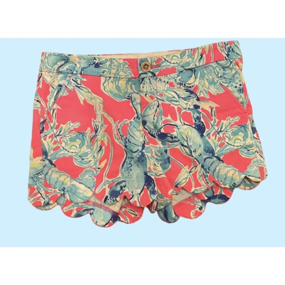 Lilly Pulitzer Lobsters in Love Buttercup Scalloped Shorts Size‎ 0